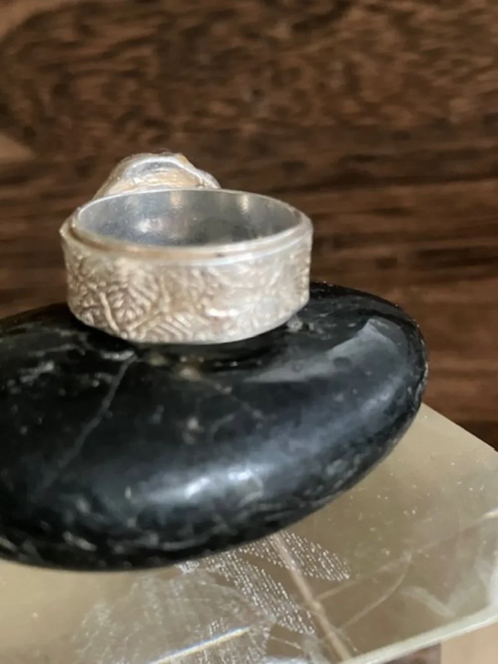 Artisan Rose and leafy band Ring in mixed metals
